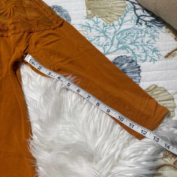 Daniel Rainn Orange 3/4 Sleeve Tee with Lace Detail women’s S - Picture 4 of 7